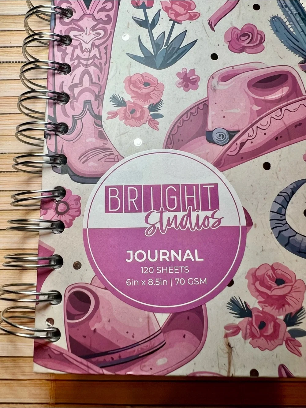 Floral Western Cowgirl Spiral Journal Flowers Cactus Boot Hat Cowboy